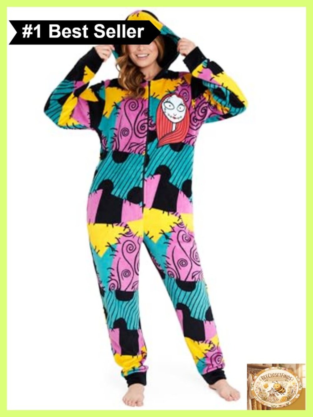 Disney Nightmare Before Christmas Fleece Hooded One Piece Pajama